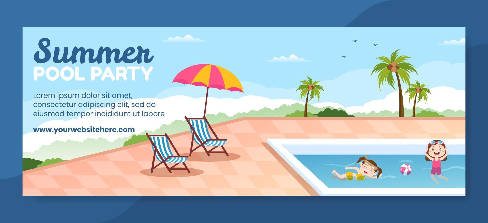 Summer Pool Party Cover Template Cartoon Background Vector Illustration