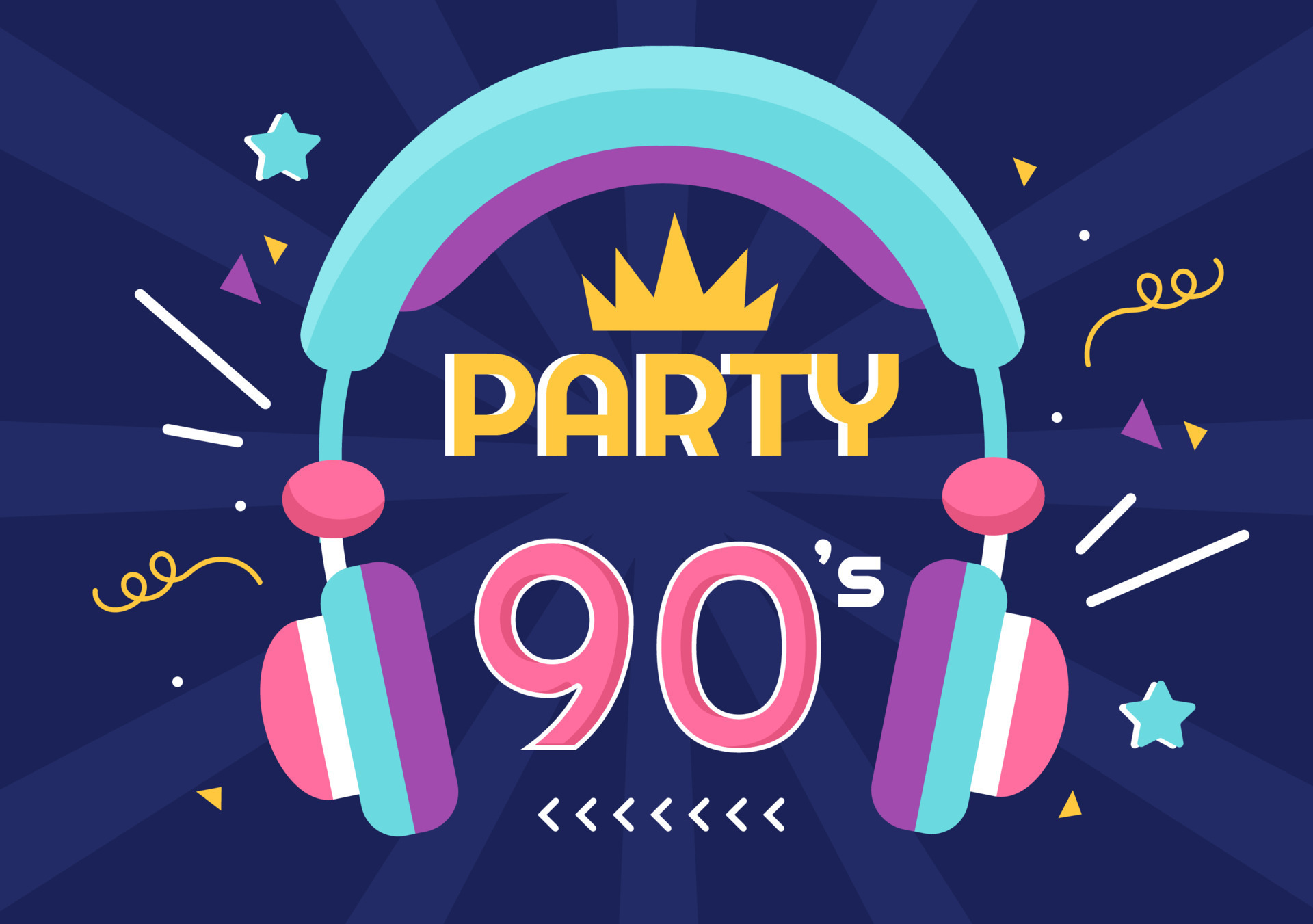 90s Retro Party Cartoon Background Illustration with Nineties Music,  Sneakers, Radio, Dance Time and Tape Cassette in Trendy Flat Style Design  9668904 Vector Art at Vecteezy