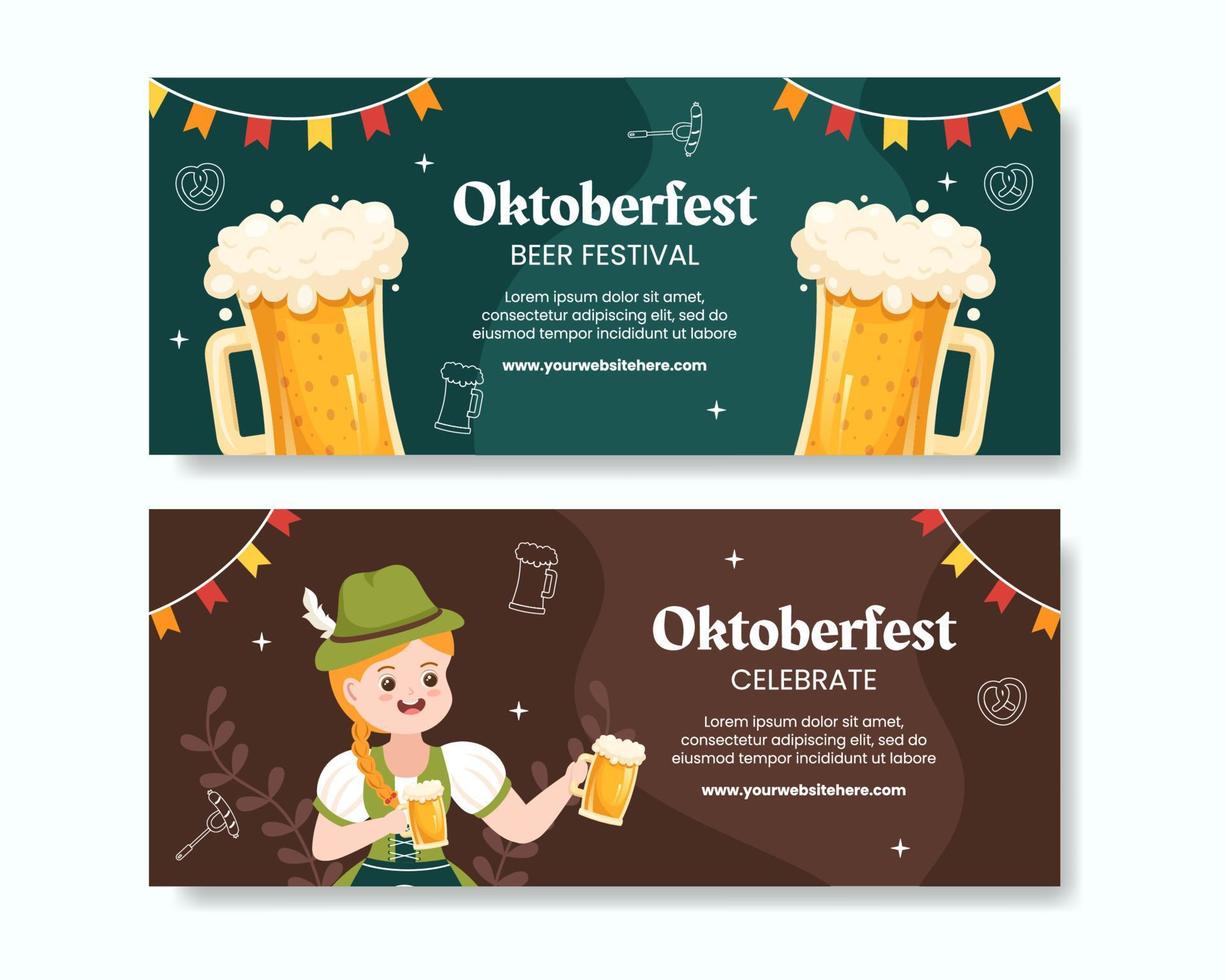 ilustración de vector de fondo de dibujos animados de plantilla de banner horizontal de festival de cerveza oktoberfest