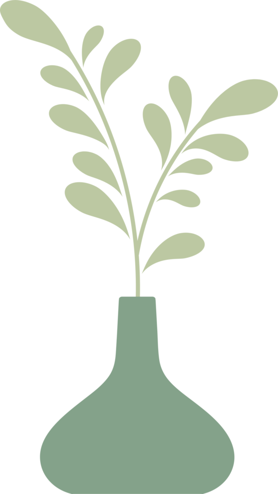 Nordic vase shape with leaves element, minimal vase illustration png