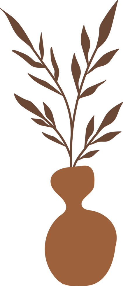 Nordic vase shape with leaves element, minimal vase illustration png