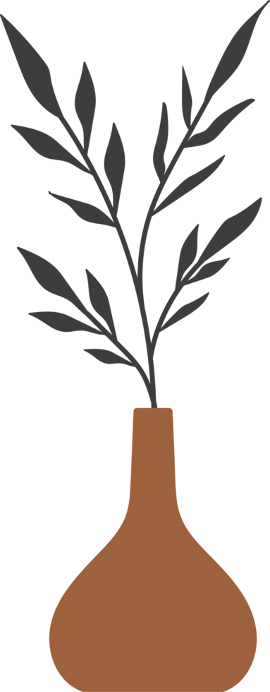 Nordic vase shape with leaves element, minimal vase illustration png