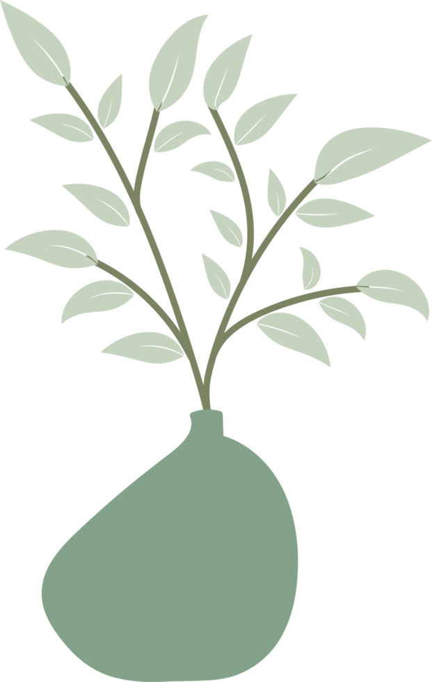 Nordic vase shape with leaves element, minimal vase illustration png