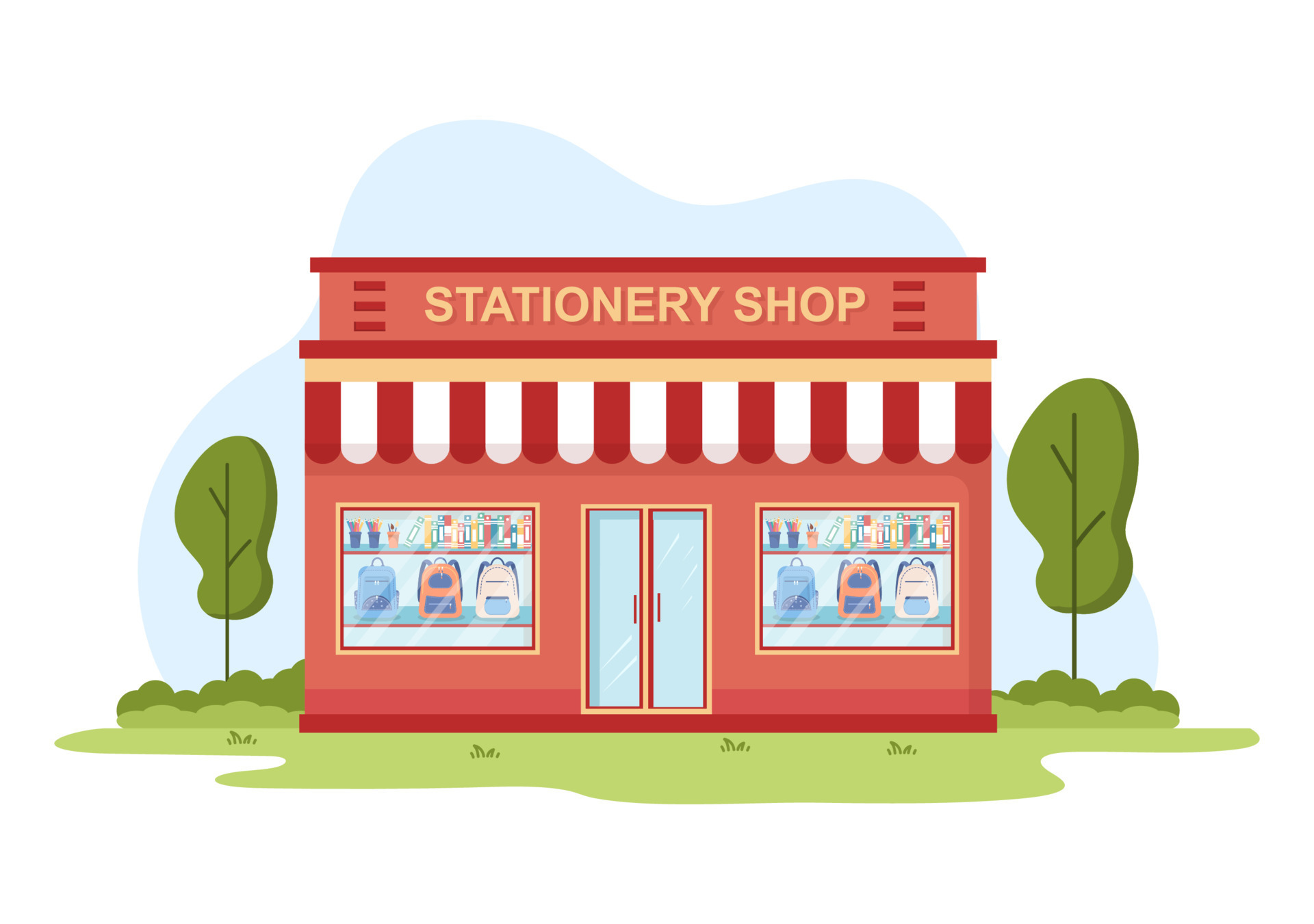 Stationery Store Building for Buying School Supplies Like a Book, Backpack, Notebook, Ruler