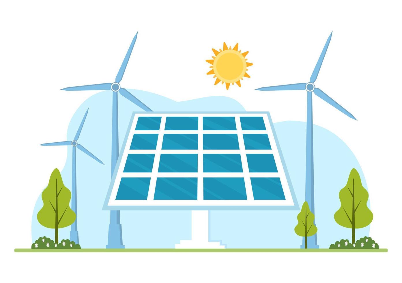 Solar Energy Installation, Panel or Wind Turbine Maintenance with Home Service Team For Electricity Network Operation in Cartoon Illustration vector