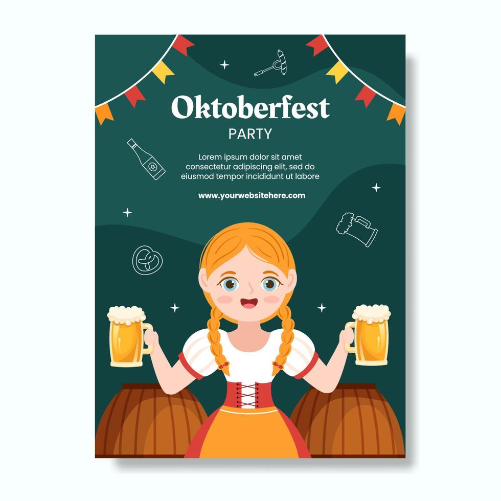 Oktoberfest Beer Festival Poster Template Cartoon Background Vector Illustration