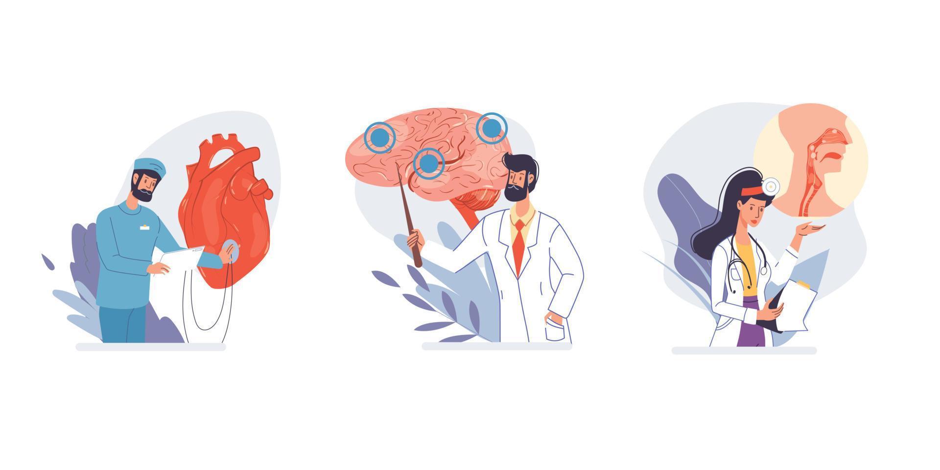 Flat cartoon character doctors set vector illustration concept