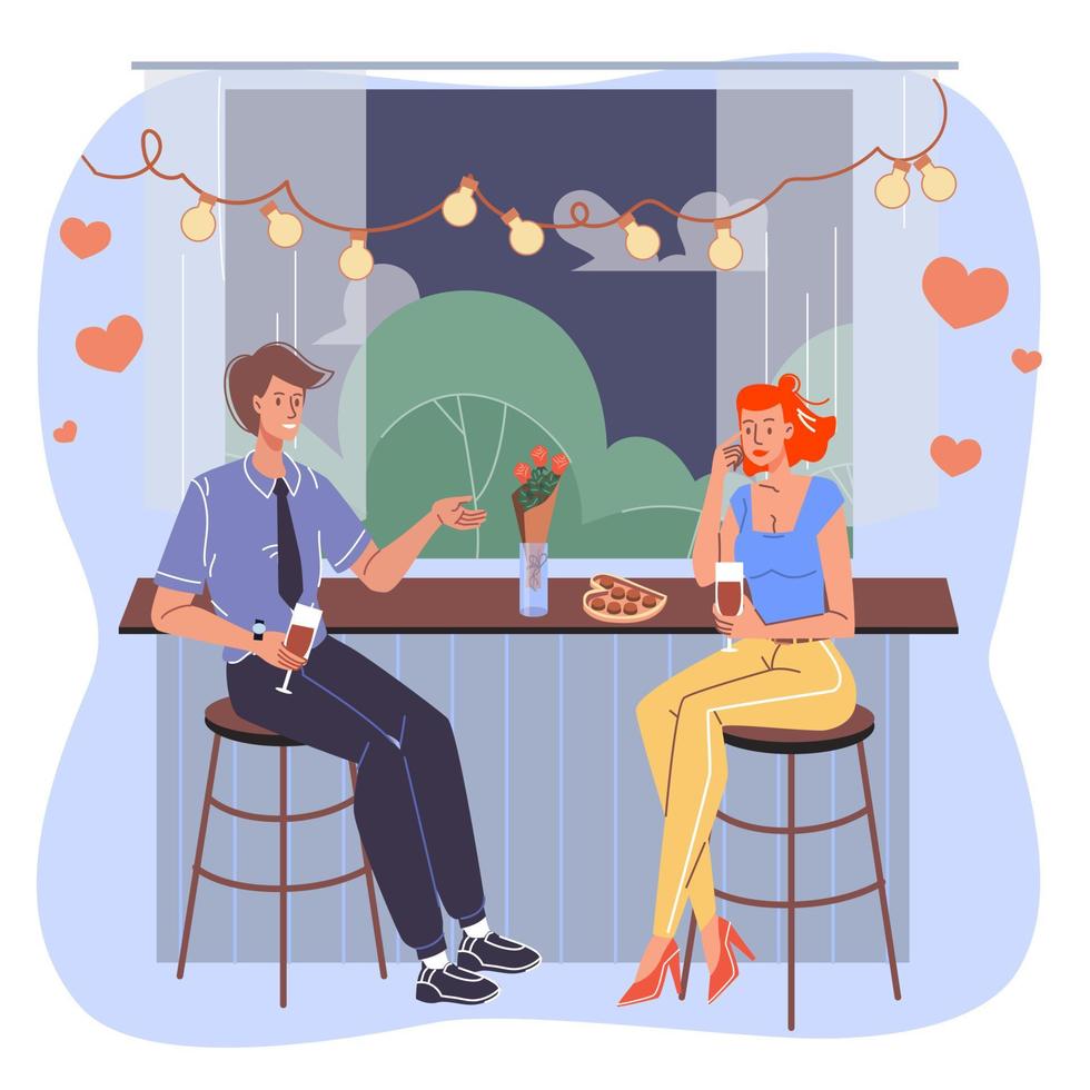 Flat cartoon characters lovers couple romantic date,vector illustration vector