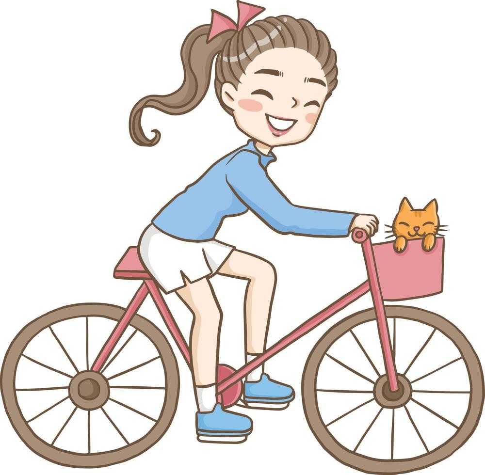 mujer en bicicleta lindo kawaii personaje de dibujos animados ilustración clipart descarga gratuita vector