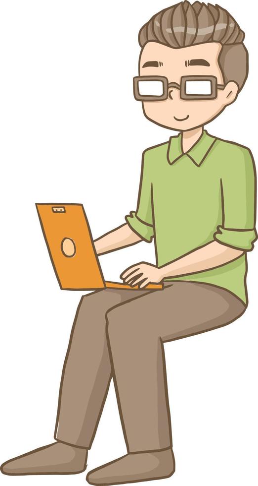 hombre trabajo computadora lindo kawaii dibujos animados personaje ilustración clipart descarga gratuita vector