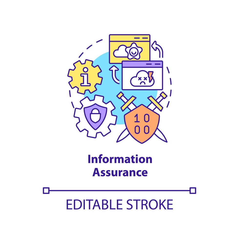 Information assurance concept icon. Data protection. Basic definition abstract idea thin line illustration. Isolated outline drawing. Editable stroke. vector