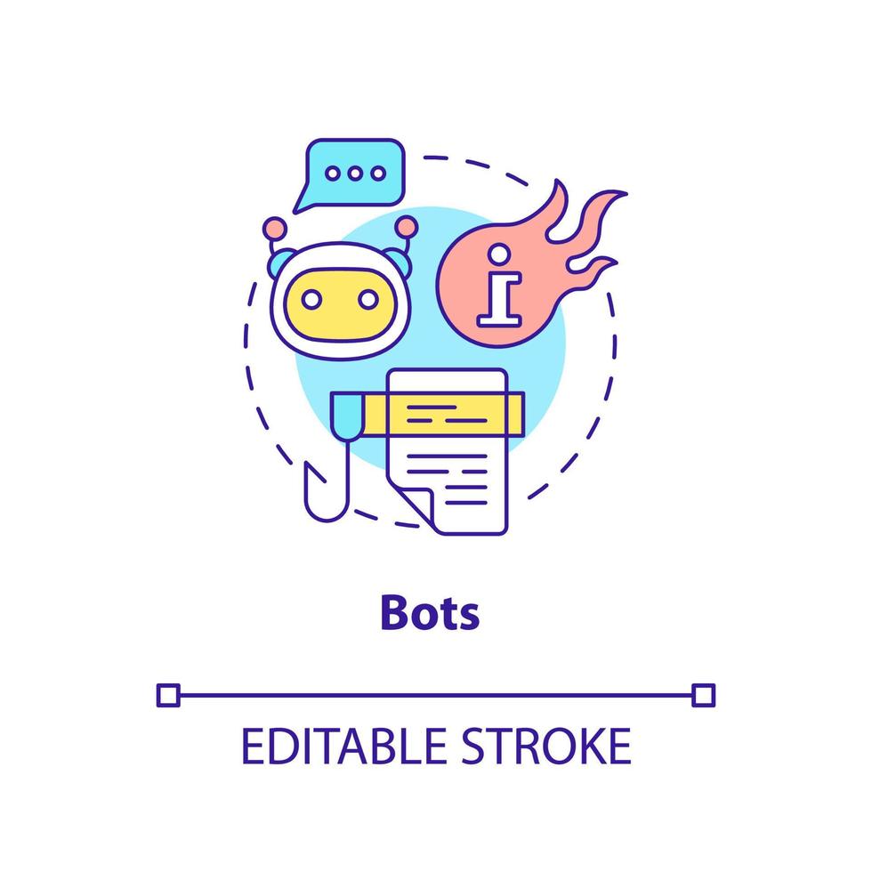 icono del concepto de bots. Aplicación de software. guerra de información sobre internet idea abstracta ilustración de línea delgada. dibujo de contorno aislado. trazo editable. vector