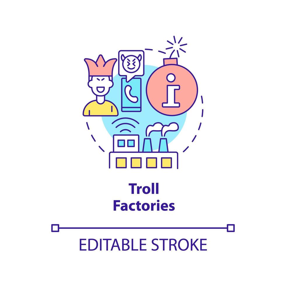 Troll factories concept icon. Influence opinion. Information war over Internet abstract idea thin line illustration. Isolated outline drawing. Editable stroke. vector