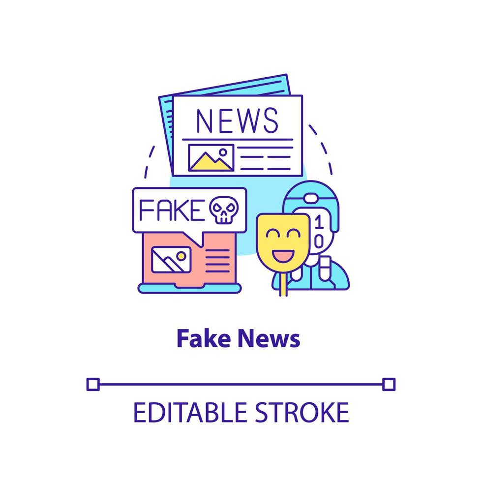 Fake news concept icon. False facts. Information war over Internet abstract idea thin line illustration. Isolated outline drawing. Editable stroke. vector