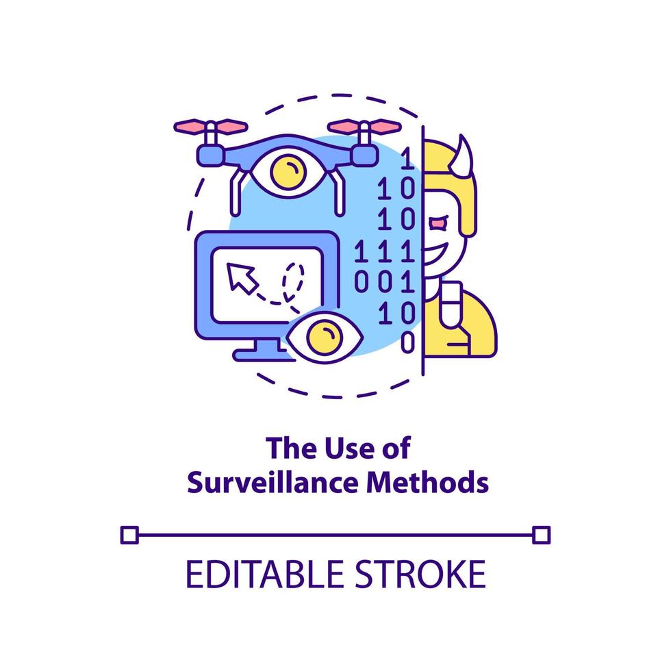 Use of surveillance methods concept icon. Form of information warfare abstract idea thin line illustration. Isolated outline drawing. Editable stroke. vector