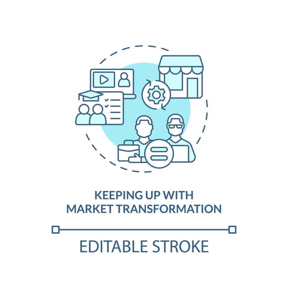 Keeping up with market transformation turquoise concept icon. Problem of business abstract idea thin line illustration. Isolated outline drawing. Editable stroke. vector