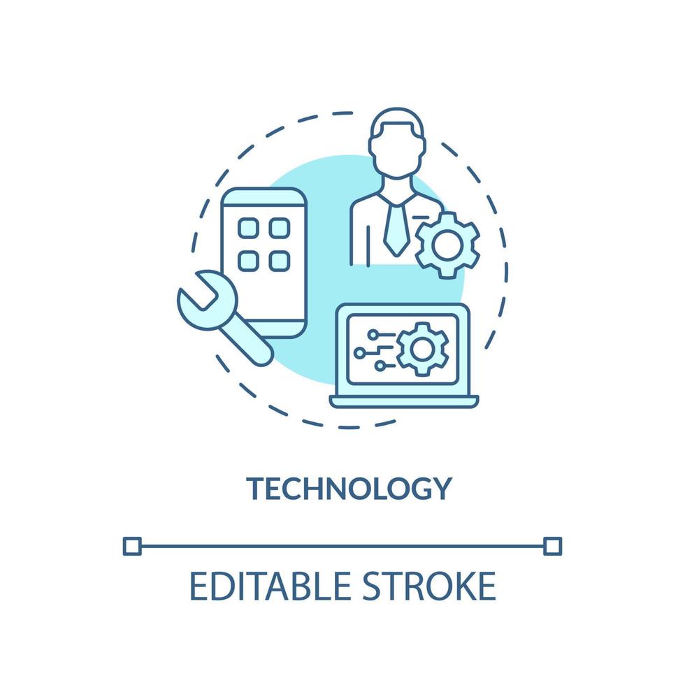 Technology turquoise concept icon. Business issue abstract idea thin line illustration. Isolated outline drawing. Digital transformation. Editable stroke. vector