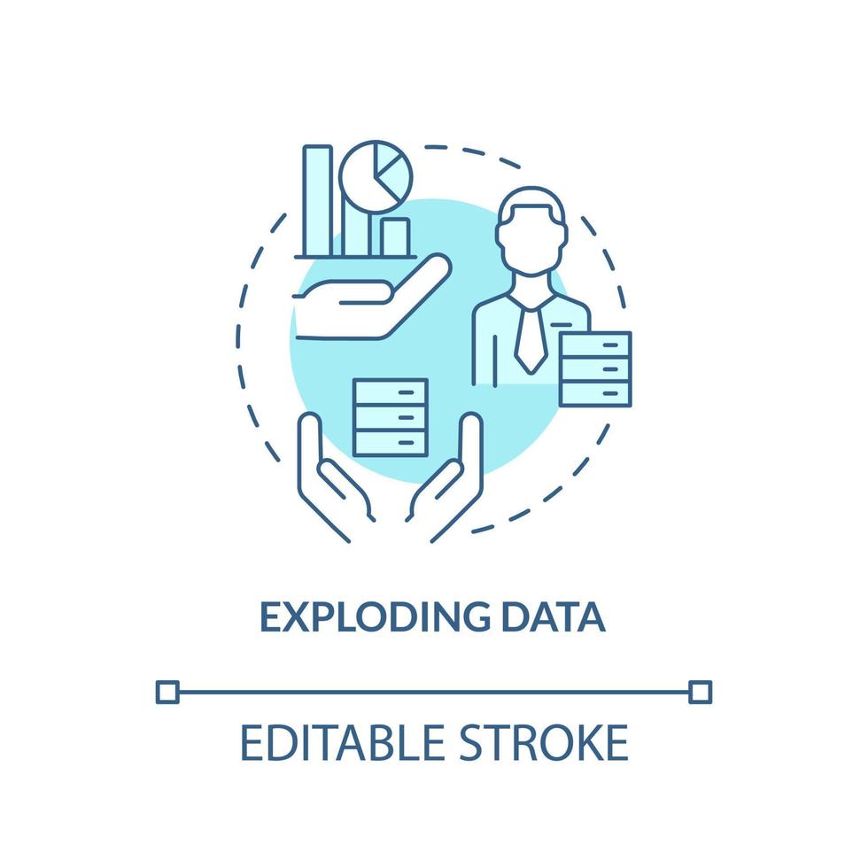 Exploding data turquoise concept icon. Basic problem of startup abstract idea thin line illustration. Structured knowledge. Isolated outline drawing. Editable stroke. vector