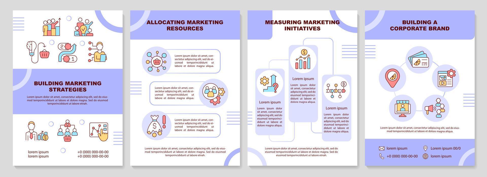 problemas comunes de marketing en la plantilla de folleto púrpura de negocios. diseño de folletos con iconos lineales. 4 diseños vectoriales para presentación, informes anuales. vector