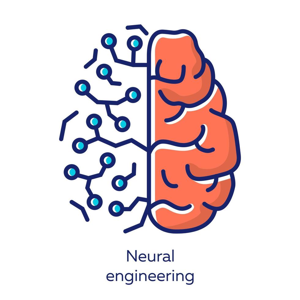 Neural engineering red color icon. Neuroengineering. Biomedical engineering. Living neural tissue and artificial constructs. Bioinformatics. Biotechnology. Isolated vector illustration