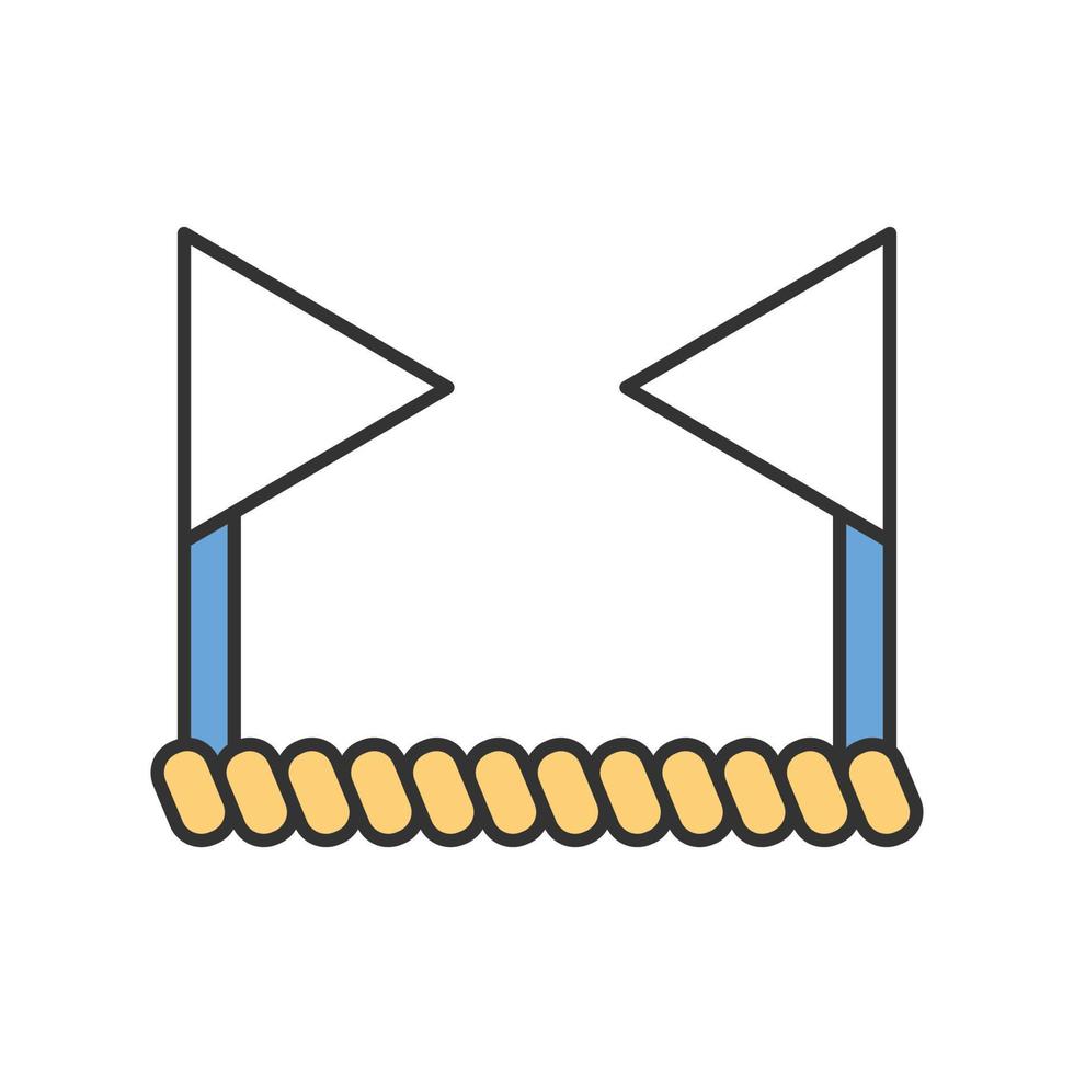 Cricket boundary color icon. Two flags connected by rope. Border of playing field. Bat and ball team game. Outdoor sports activity. Sport playground equipment. Isolated vector illustration