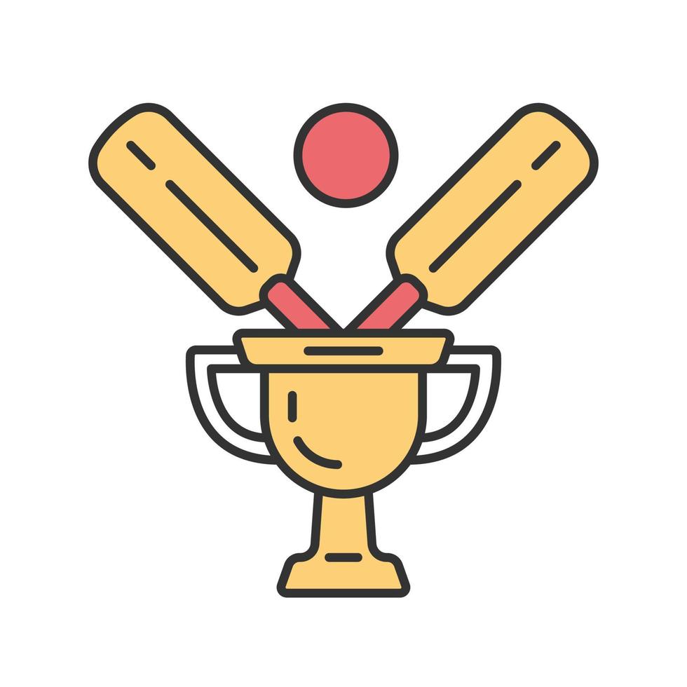 Cricket championship color icon. Sport competition. Tournament winner trophy. Champion cup, bat, ball. Total game result. Sports activity. League competition. Isolated vector illustration