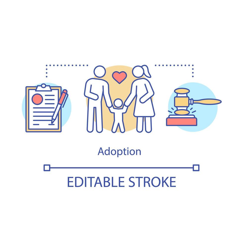 Kid adoption concept icon. Family law idea thin line illustration. Divorce, legal separation, child custody. Childcare, child welfare. Co-parenting. Vector isolated outline drawing. Editable stroke