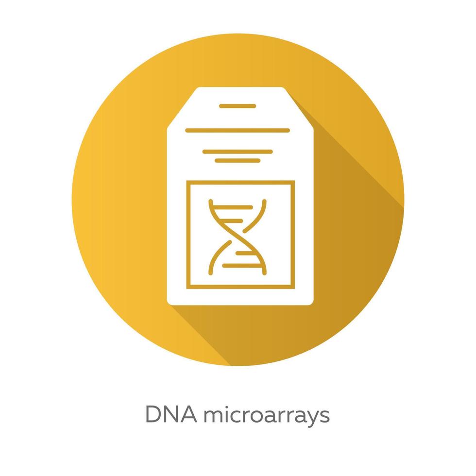 DNA microarray yellow flat design long shadow glyph icon. DNA chip. Microscopic chromosome spots collection. Biochip. Gene research. Bioengineering. Vector silhouette illustration