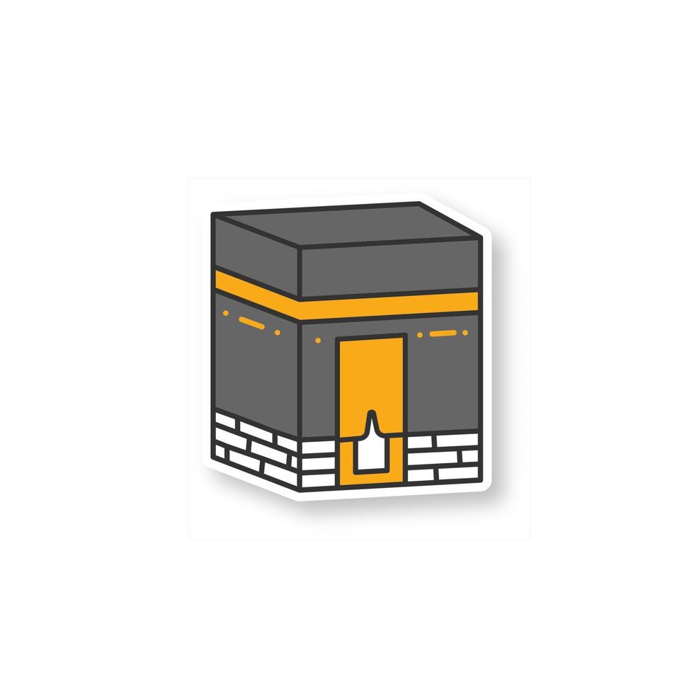 Kaaba patch. Hajj. Muslim shrine. Islamic culture. Color sticker. Vector isolated illustration