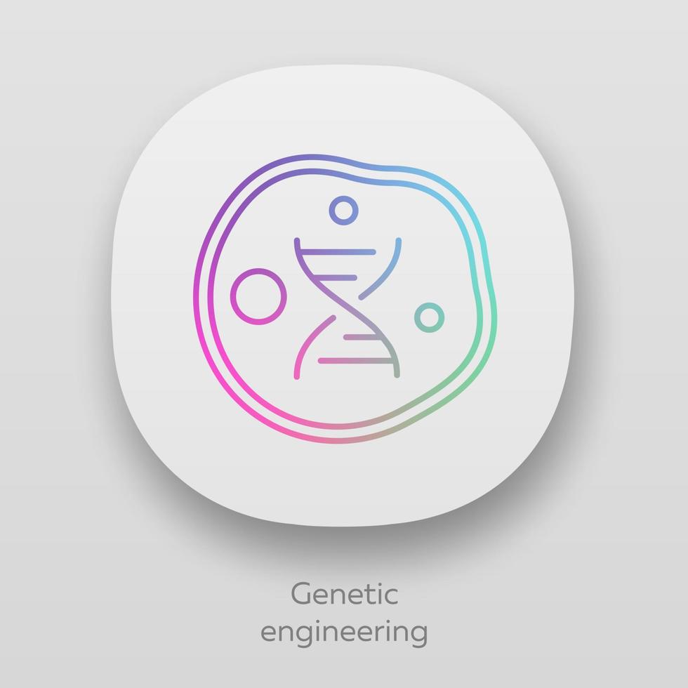Genetic engineering app icon. Genes manipulation using biotechnology. Living body cell. Genome modification. UI UX user interface. Web or mobile applications. Vector isolated illustrations