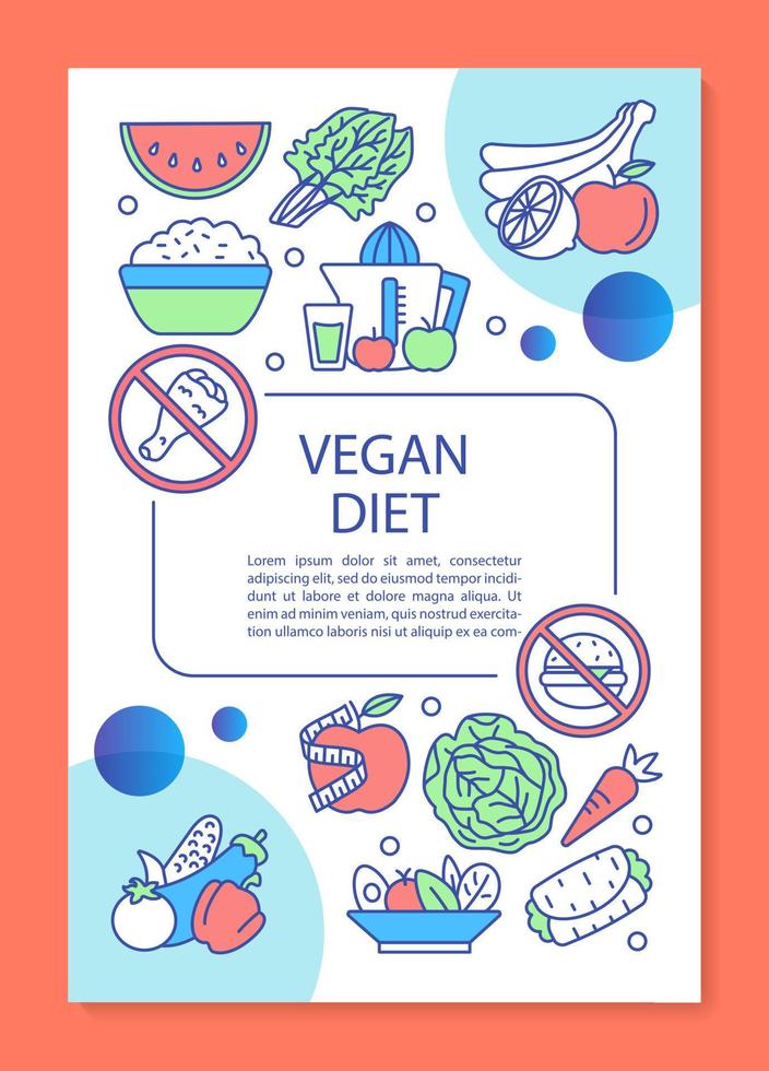Whole food diet brochure template layout. Vegetarian lifestyle flyer, booklet, leaflet print design with linear illustrations. Vector page layouts for magazines, annual reports, advertising posters