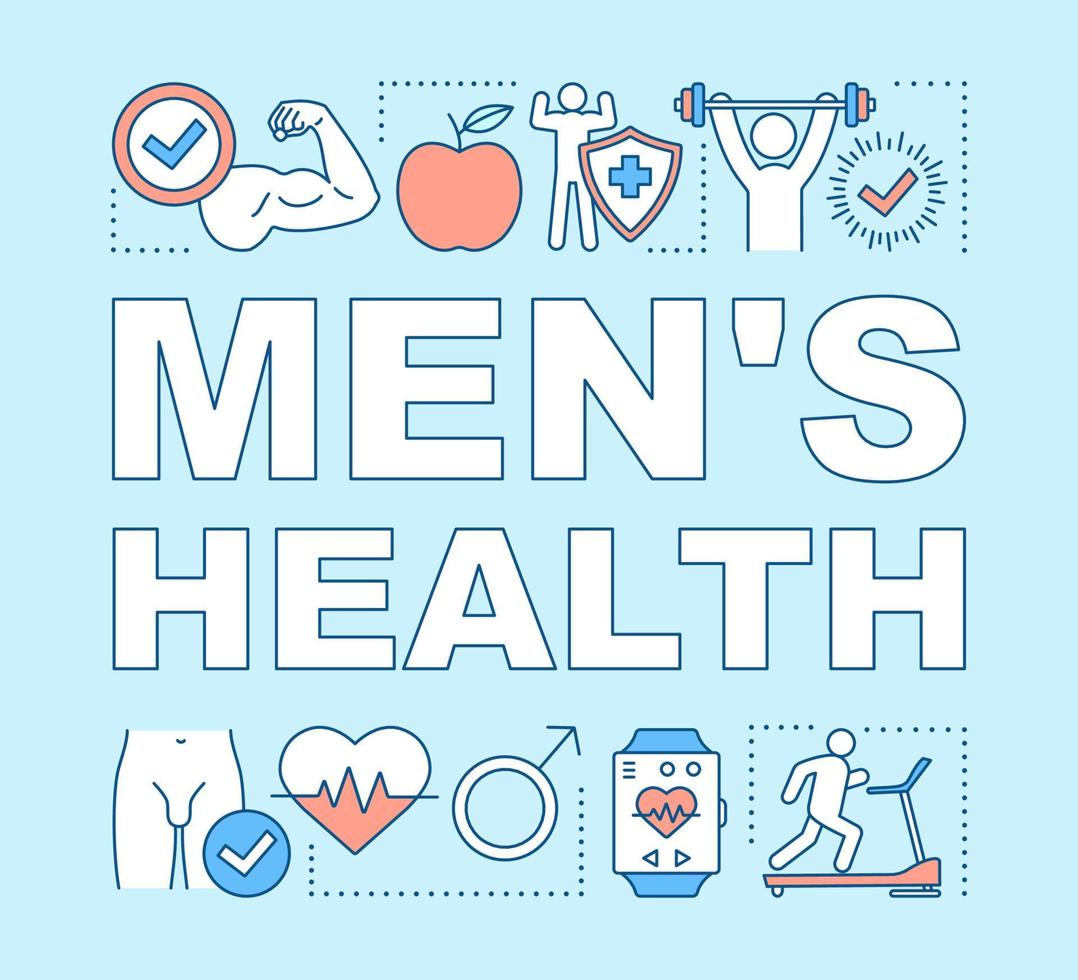 Mens health word concepts banner. Medical treatment, aid. Changes in body, hormones, potency. Presentation, website. Healthy lifestyle. Isolated lettering typography idea. Vector outline illustration