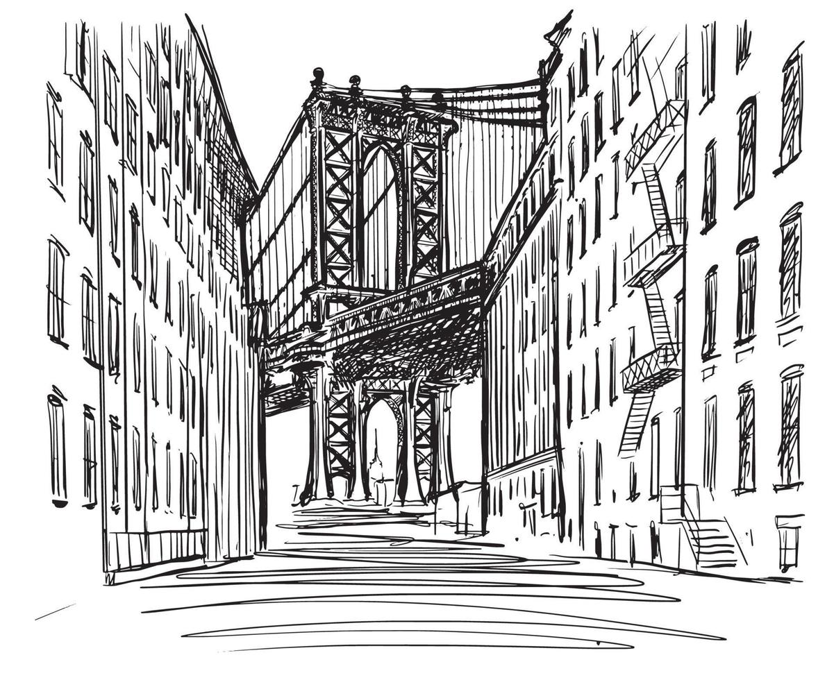 New York bridge, sketch illustration vector