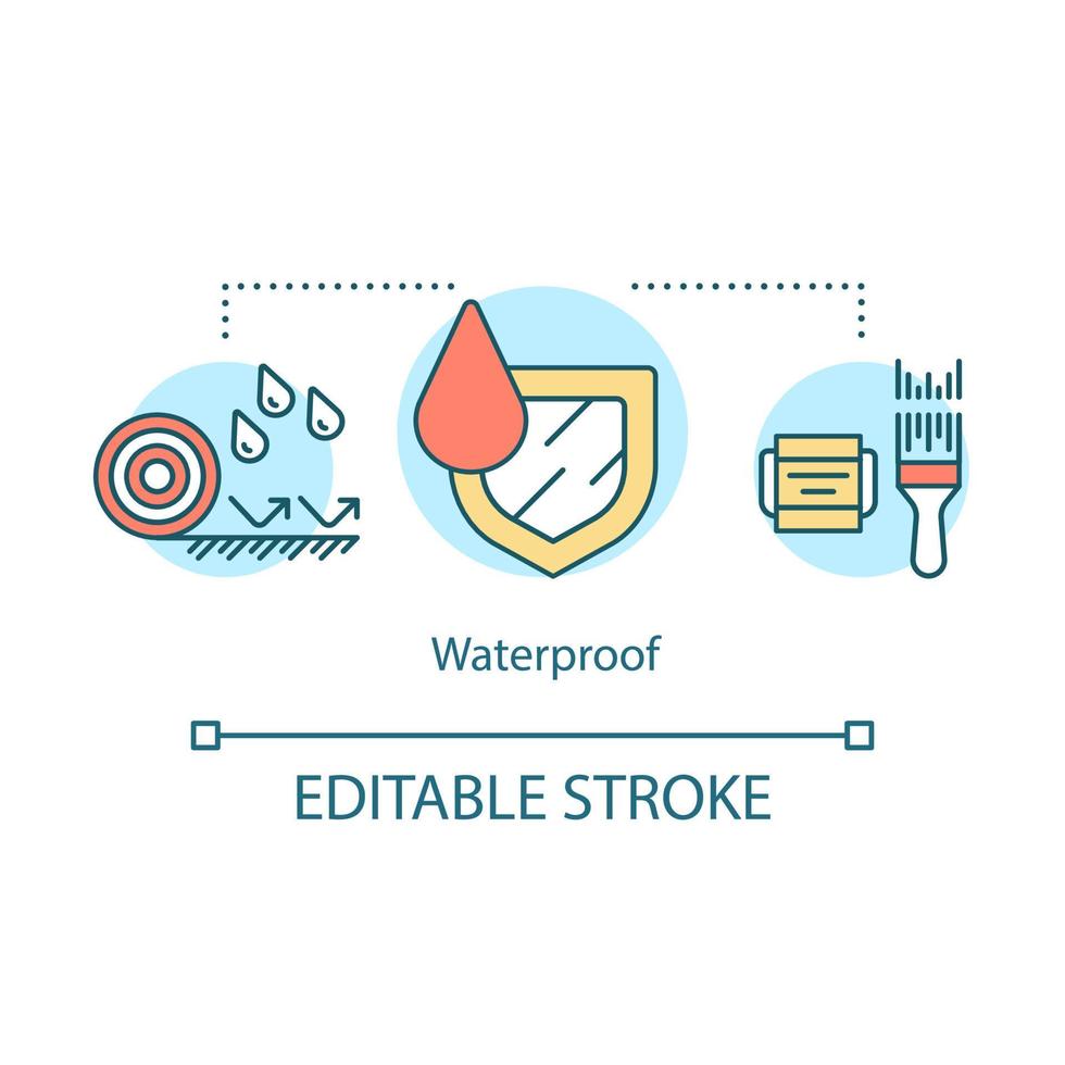Hydrophobic materials, substances concept icon. Moisture resistant surface with waterdrops idea thin line illustration. Waterproof paint. Vector isolated outline drawing. Editable stroke..
