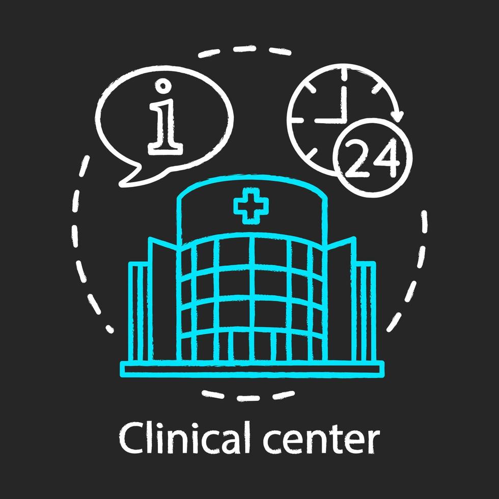 Clinical center concept chalk icon. Medicine and healthcare idea. Hospital information system. Patient care. 24 hours working. Vector isolated chalkboard illustration