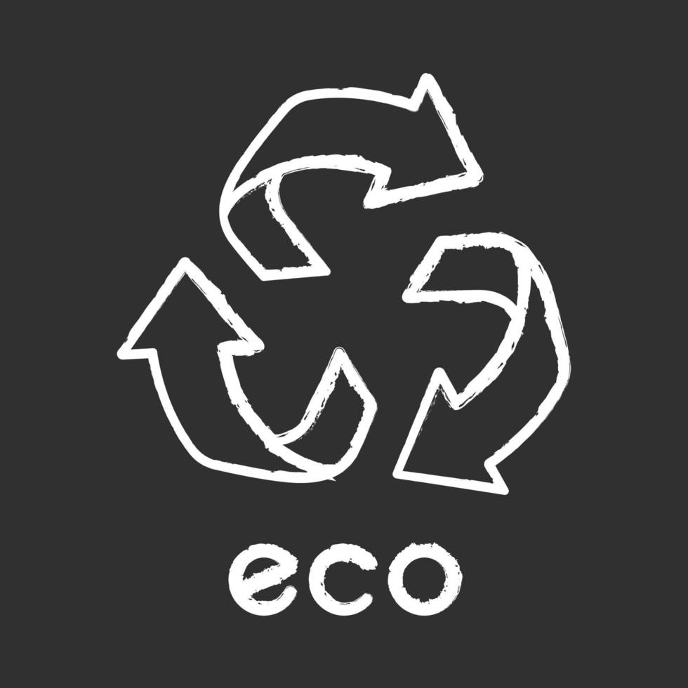 Eco label chalk icon. Three rounded arrow signs. Recycle symbol. Alternative energy. Environmental protection sticker. Eco friendly chemical. Organic cosmetics. Isolated vector chalkboard illustration