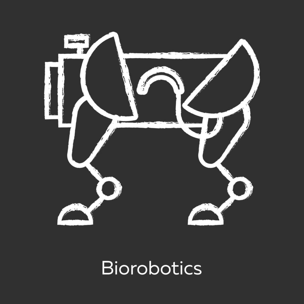 icono de tiza de biorobótica. robot parecido a un perro. crear robots que imitan a los organismos vivos. tecnología de innovación robótica. copiar los movimientos del cuerpo. bioingeniería ilustración de pizarra de vector aislado