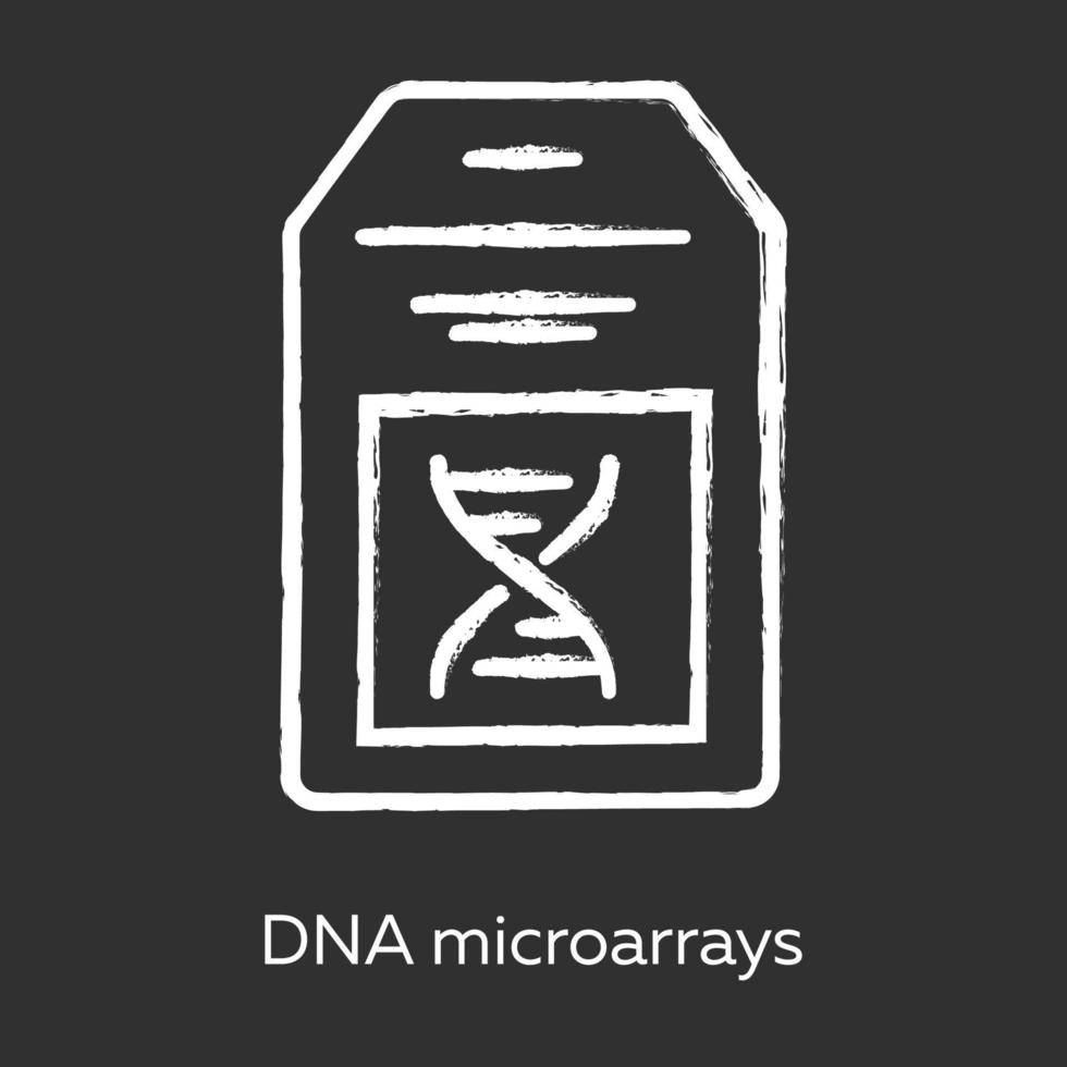 DNA microarray chalk icon. DNA chip. Microscopic chromosome spots collection. Small glass plate encased in plastic. Biochip. Gene research. Bioengineering. Isolated vector chalkboard illustration