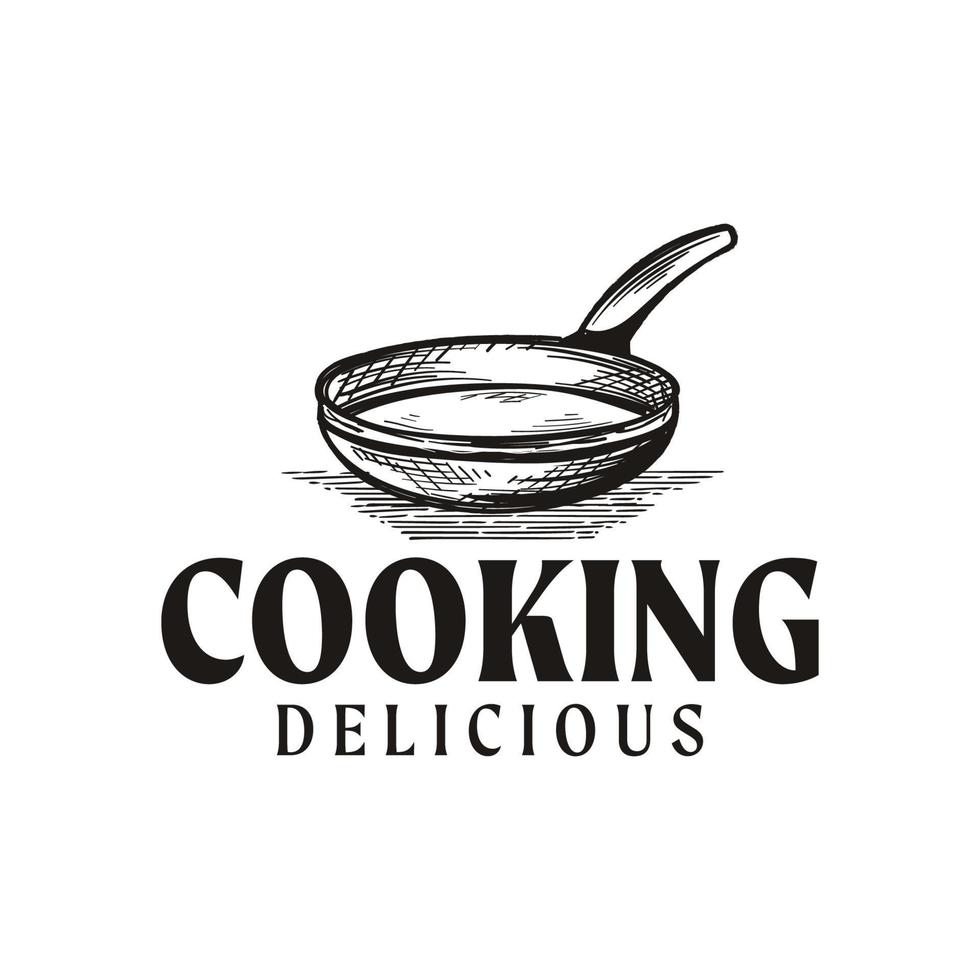 vintage retro  iron cast cooking pan logo design vector