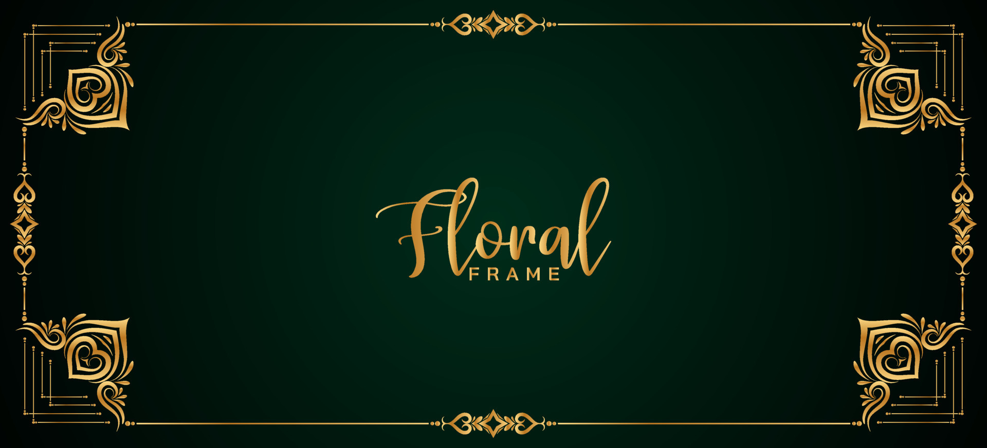 Stylish golden floral frame border dark green banner design 9670410