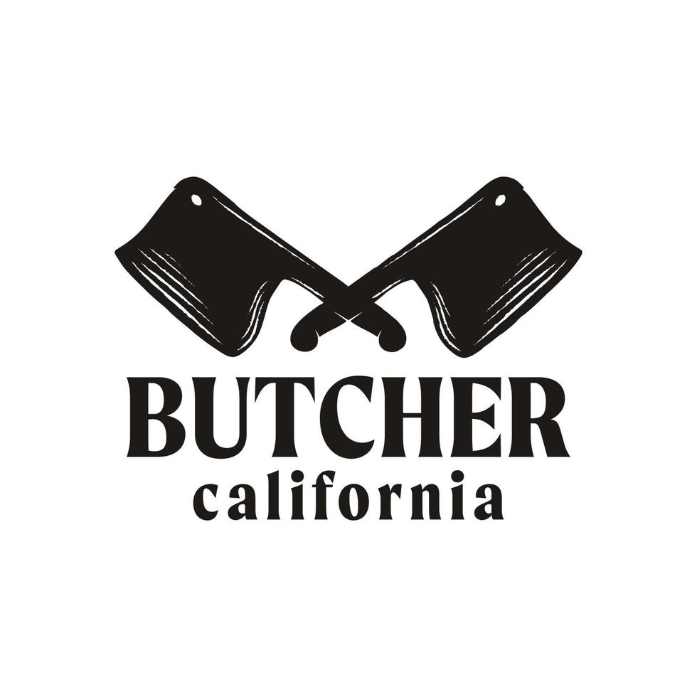 diseño de logotipo de cuchillo de carnicero cruzado retro vintage vector