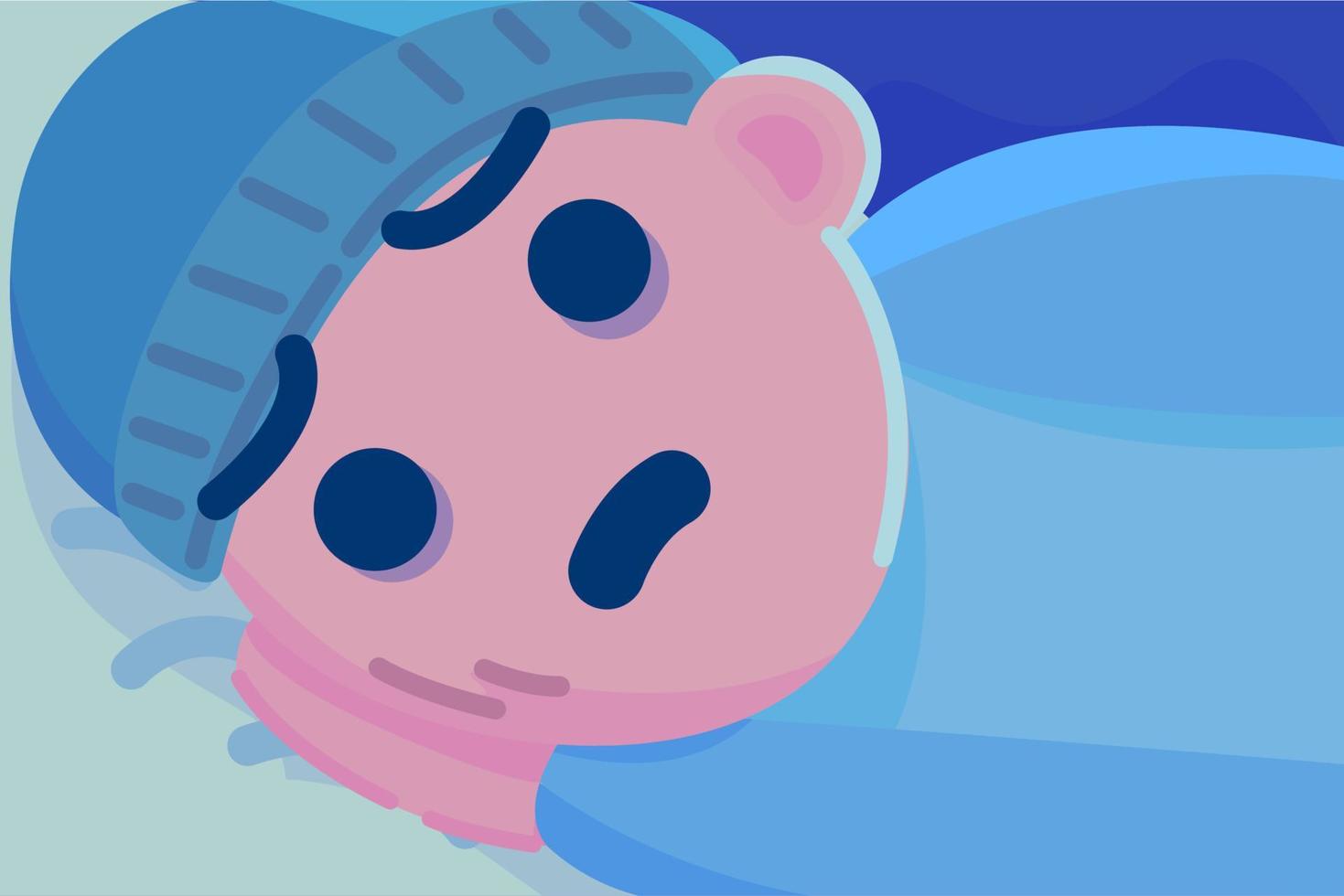 Can't Sleep Man Because Insomnia, Overthinking, Anxiety or Worry Vector Illustration