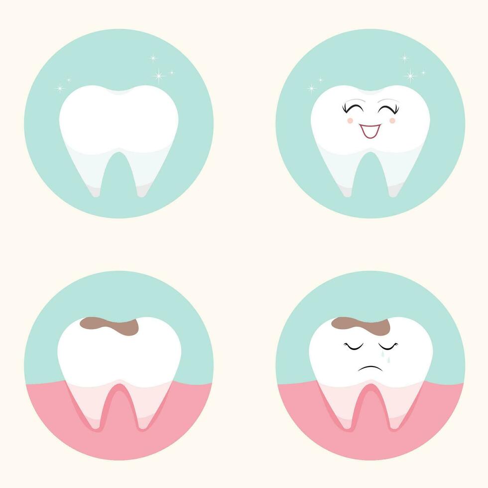 iconos de dientes con y sin caras de personajes vector