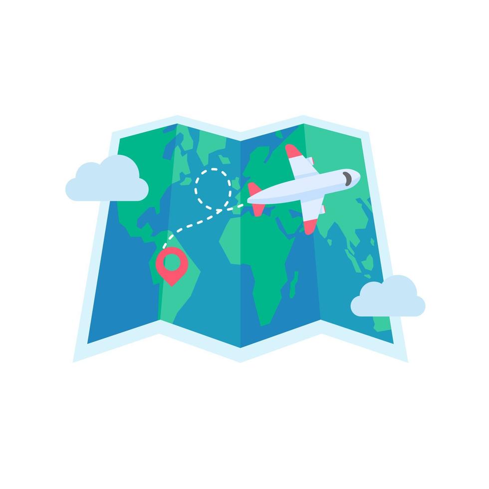 The world map is pinned to plan travel by international airlines. with luggage and plane tickets vector