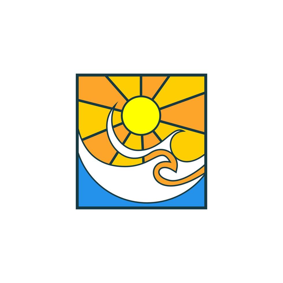 Ilustración de vector de logotipo de puesta de sol de onda aislado sobre fondo blanco