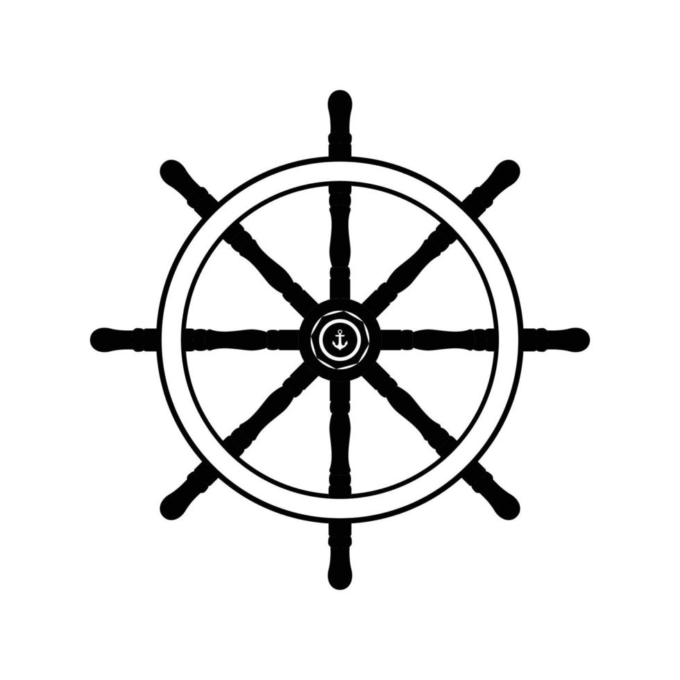 Ship Steering Wheel Silhouette. Black and White Icon Design Element on Isolated White Background vector