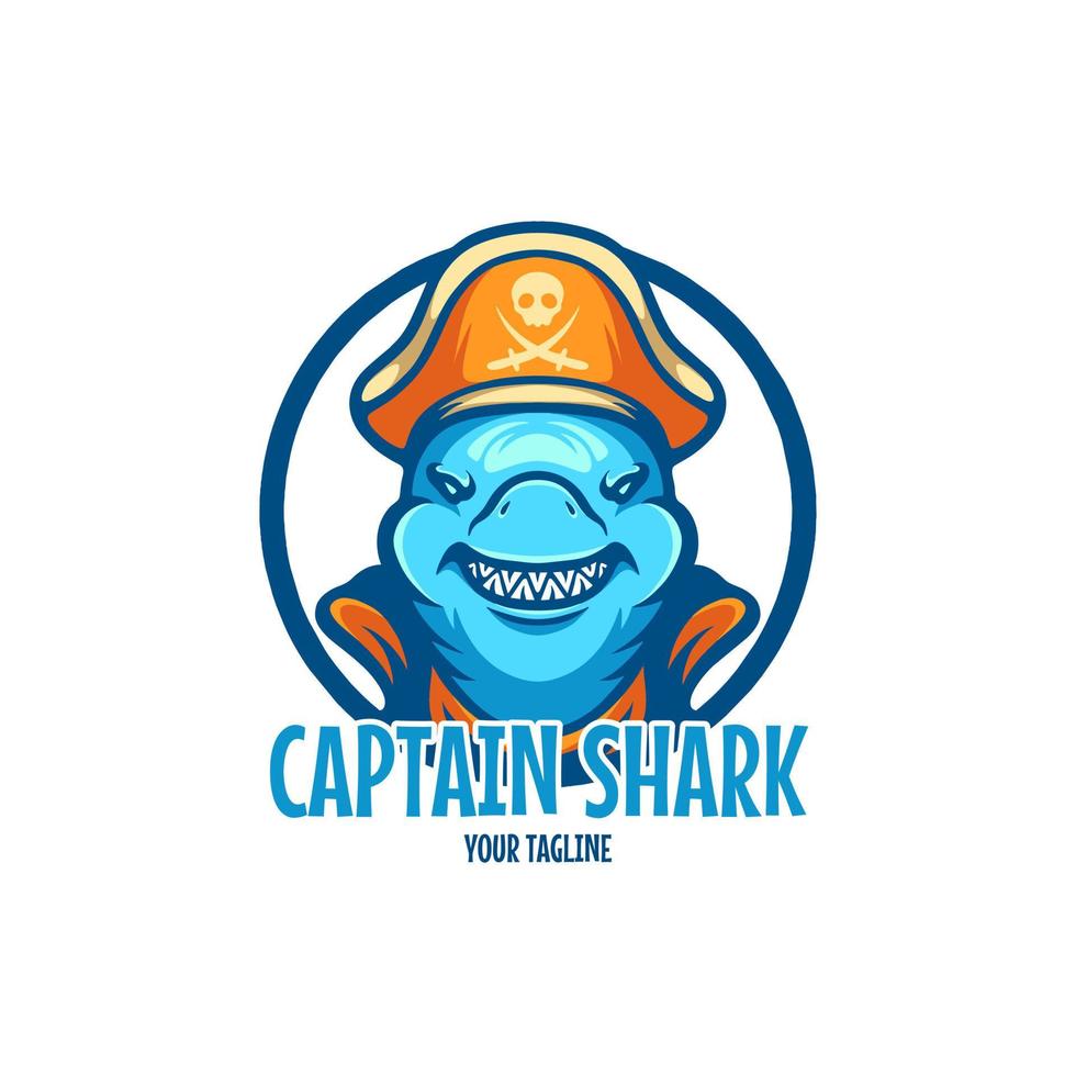 logotipo del personaje capitán tiburón vector