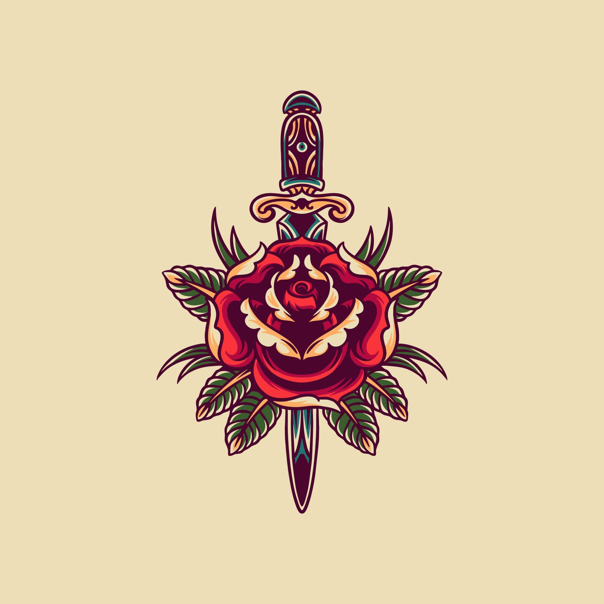 Rose And Knife Retro Illustration 9671773 Vector Art at Vecteezy