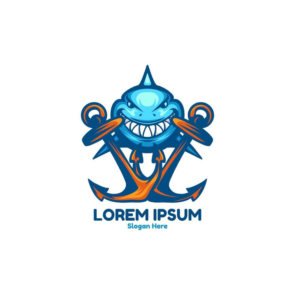 Shark And Anchor Character Logo vector