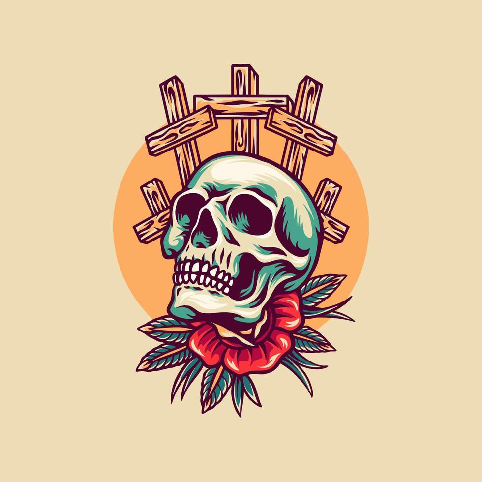 Skull And Cross Retro Illustration vector